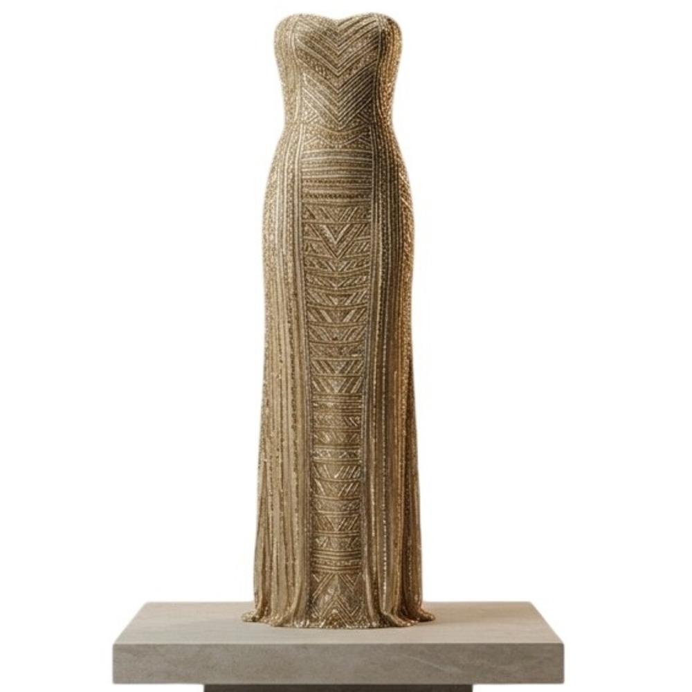 Ralph Lauren Collection Collingwood Embellished Evening Gown Gold Beaded US 0 2